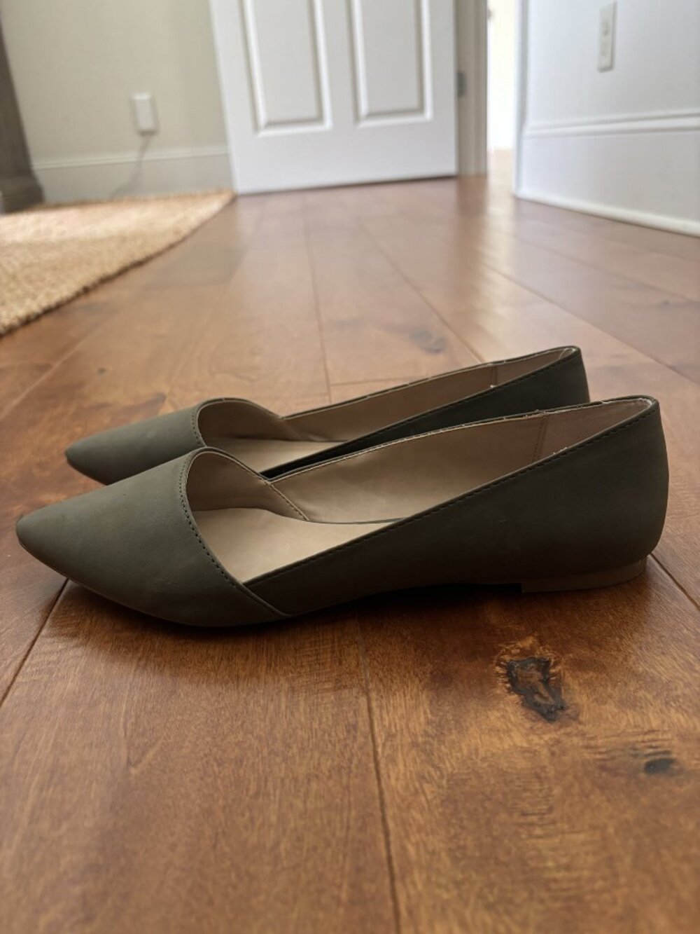 Mix No. 6 Olive Green Pointed Toe d'Orsay Flats, Size 9